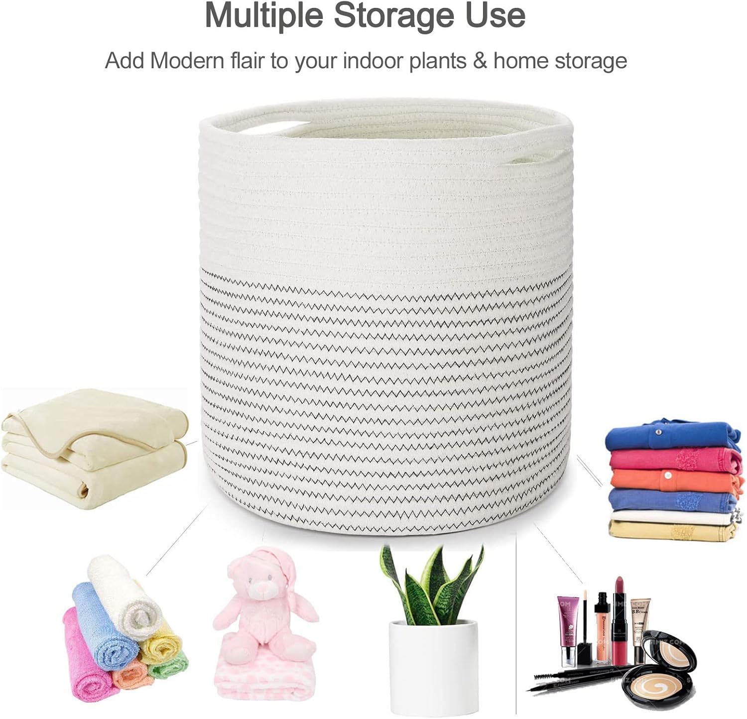 Woven Cotton Rope Plant Basket for 11 12" Flower Pot Floor Indoor Planters, Decor Basket for Plants