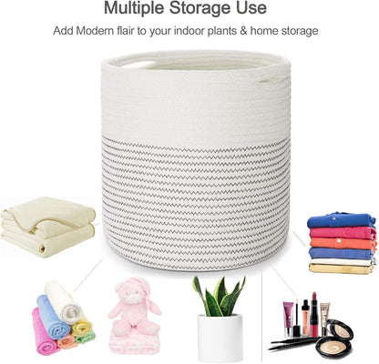 Woven Cotton Rope Plant Basket for 11 12" Flower Pot Floor Indoor Planters, Decor Basket for Plants
