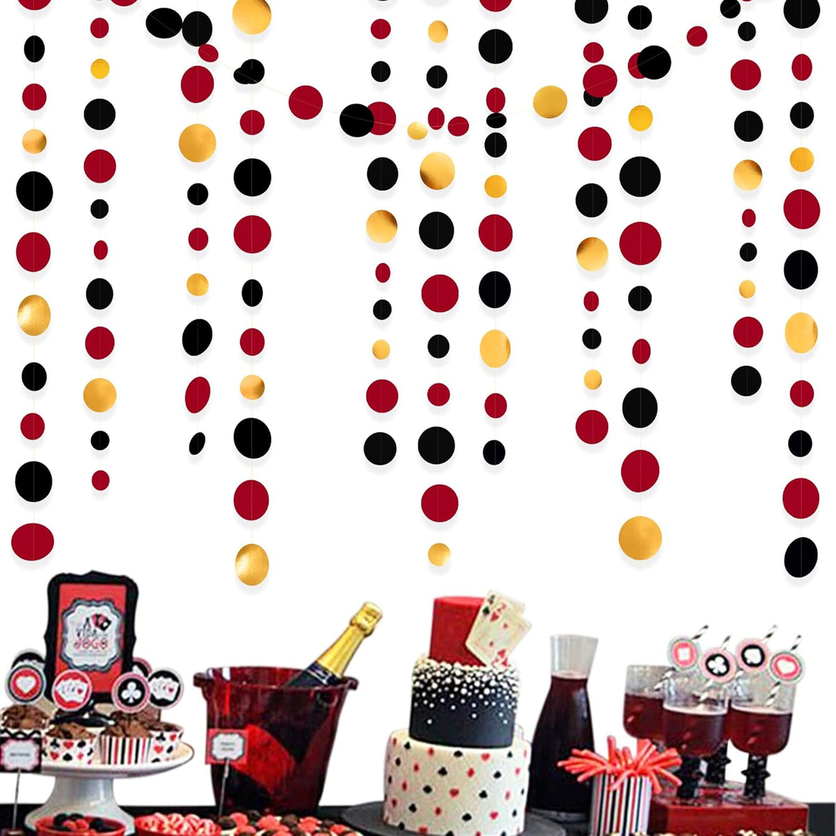 Gold Black Red Party Decorations Circle Dots Streamer Hanging Paper Polka Dots Garland for