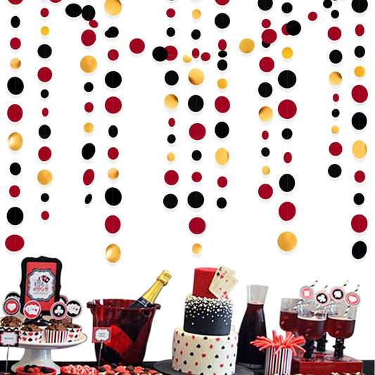 Gold Black Red Party Decorations Circle Dots Streamer Hanging Paper Polka Dots Garland for