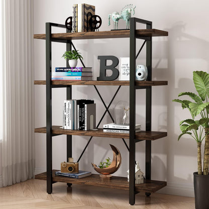 4 Tier Bookshelf Solid Wood Bookcase and Book Shelves Wood and Metal Shelving Rustic Open Bookshelf