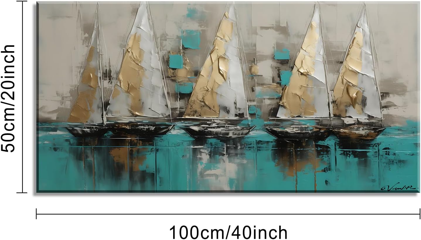 LASMOND Framed canvas wall art Large Boats for living room Nature bedroom Decor Ocean landscape