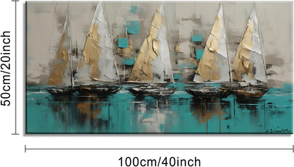 LASMOND Framed canvas wall art Large Boats for living room Nature bedroom Decor Ocean landscape