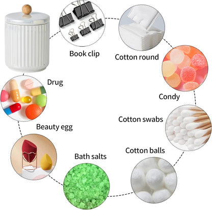 Ceramic Bathroom Canister Set with Coordinating Small Vanity Tray Qtip Holder Dispenser for Cotton