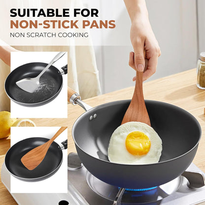 SPATUAMZ Wooden Kitchen Utensils Set, Smooth Finished Wooden Spoons for Cooking, Natural Teak