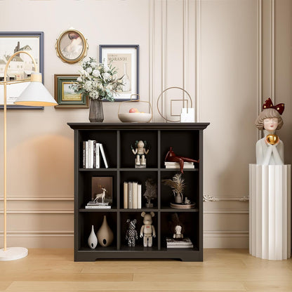 Cube Storage Bookcase with Base - Wooden 3 Tiers Floor Standing Open Shelf Cabinet for Home and