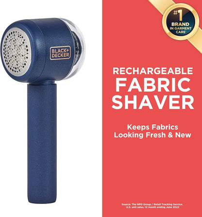 BLACK+DECKER Rechargeable USB-C Fabric & Garment Shaver – Large Capacity Lint Remover for Clothing