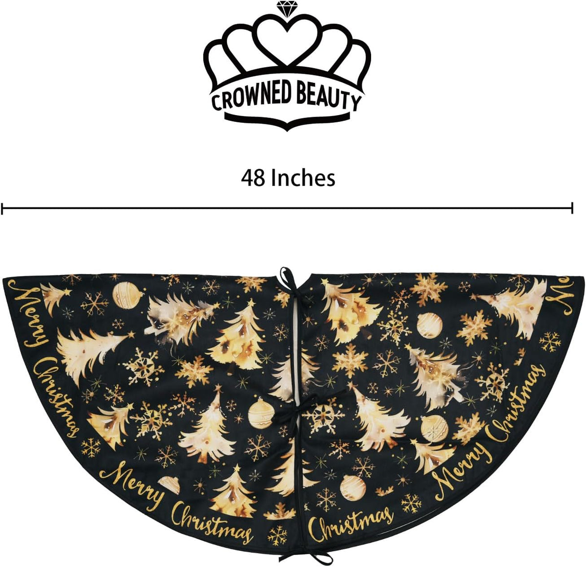 CROWNED BEAUTY Merry Christmas Tree Skirt Collar 48 Inch Xmas Trees Snowflakes Soft Farmhouse