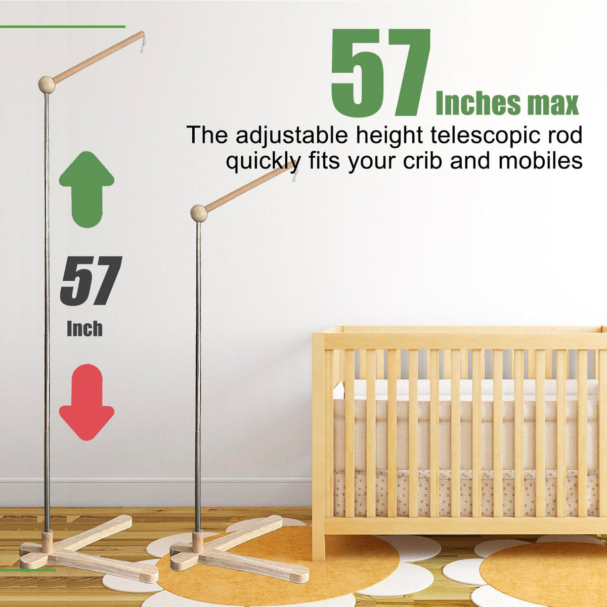 Crib Mobile Wooden Arm, Suitable for All Cribs 100% Natural Larch Hanger Nusery Decor Baby Room
