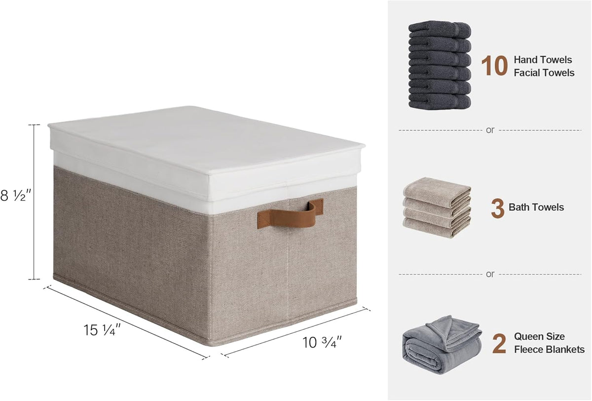 StorageWorks Large Storage Bins with Lids, Decorative Storage Boxes with Lid and PU Handles
