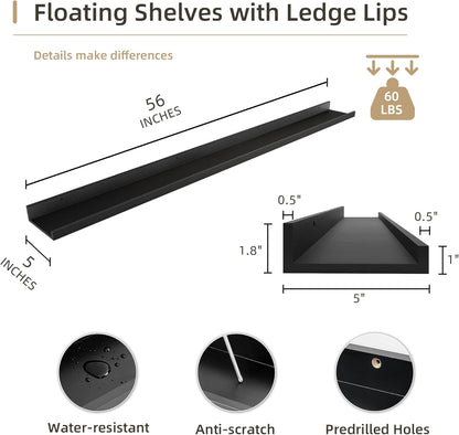 Picture Ledge Shelf, Wood Long Floating Shelves for Wall, Set of 2, 56 inch Picture Ledge Shelves