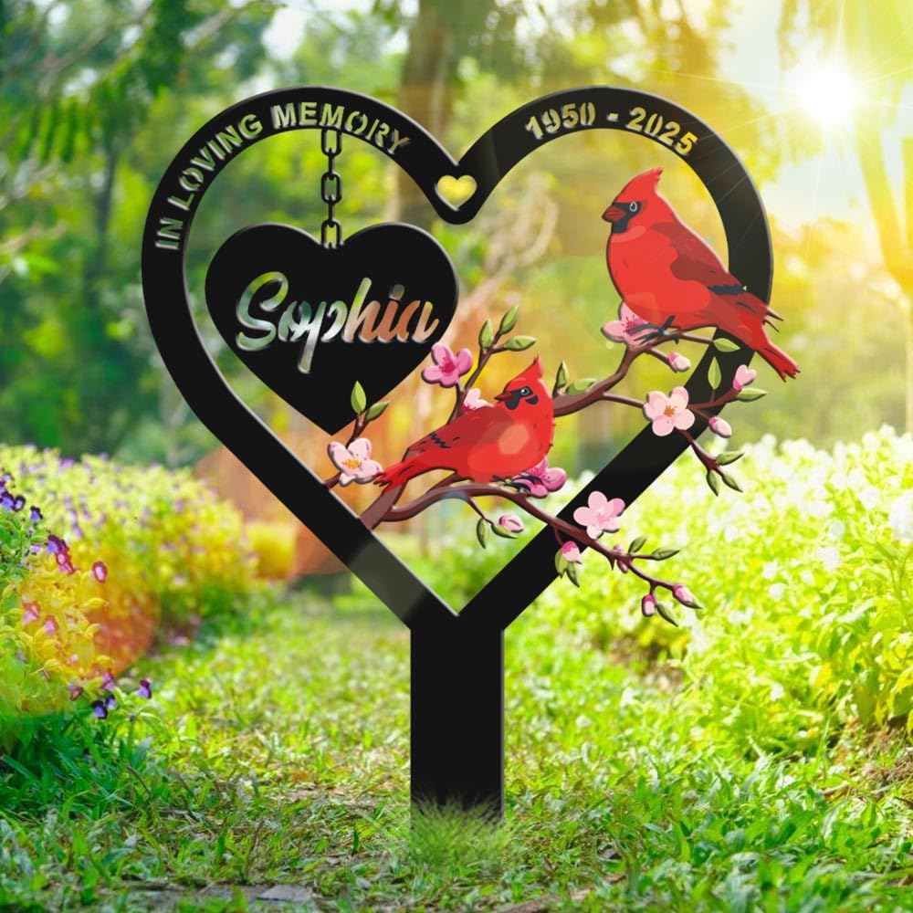 Personalized Cemetery Memorial Metal Stakes, Cardinals Memorial Grave Markers,Graden Decorations
