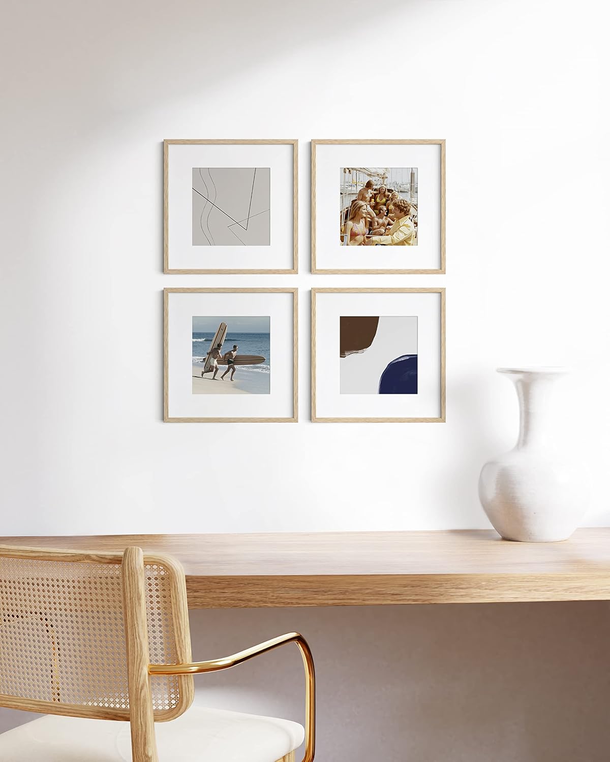 HAUS AND HUES Solid Oak Wood 12”x12” Picture Frames Matted to 8”x8” Set of 4-12x12 Standard Square