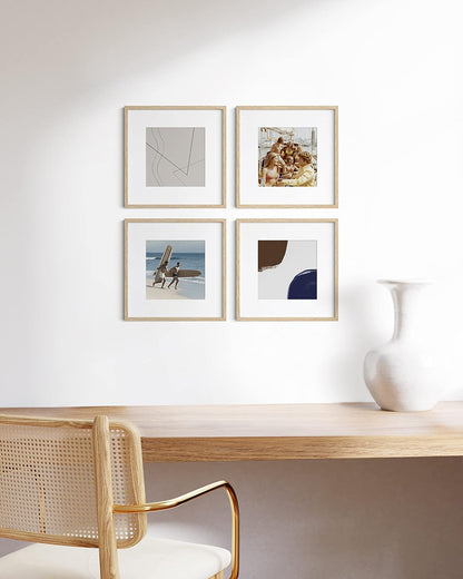 HAUS AND HUES Solid Oak Wood 12”x12” Picture Frames Matted to 8”x8” Set of 4-12x12 Standard Square