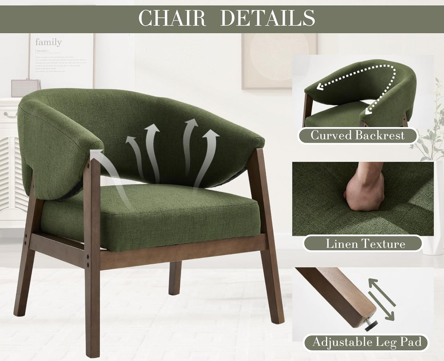 Mid-Century Modern Accent Chair, Comfy Barrel Armchair with Wide Seat, Upholstered Lounge Chair
