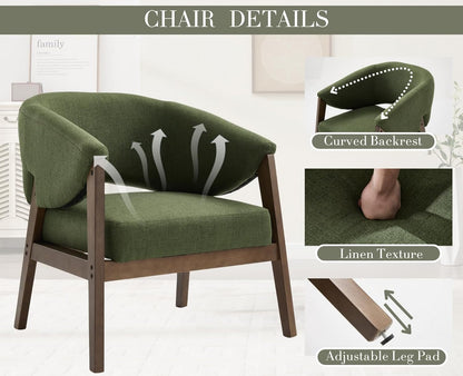 Mid-Century Modern Accent Chair, Comfy Barrel Armchair with Wide Seat, Upholstered Lounge Chair