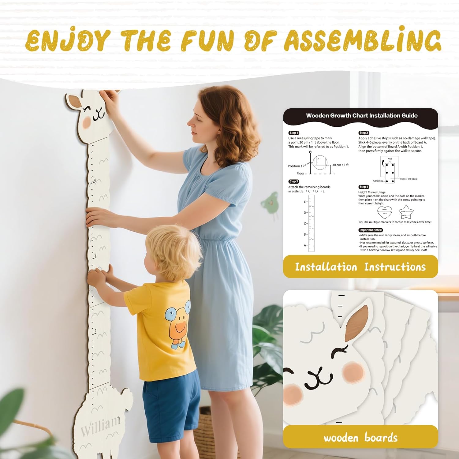 Personalized Name Height Chart for Kids, Alpaca Wood Growth Chart, Height Measuring for Children