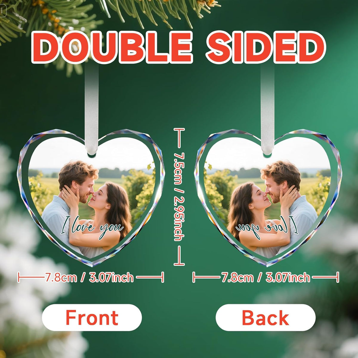 Personalized Christmas Ornaments 2025 - Custom Crystal Photo Ornaments for Christmas Tree, Wedding