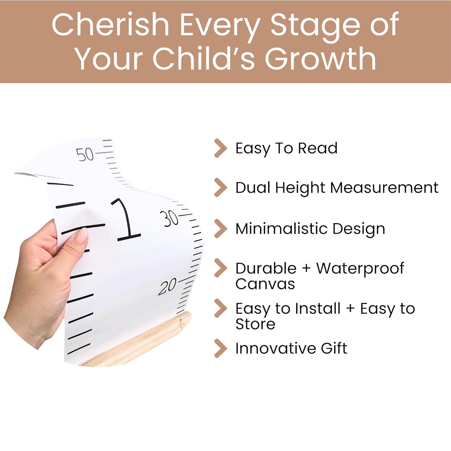 Growth Chart for Wall | Kids Height Chart Canvas Ruler with Wooden Storage Box | Waterproof