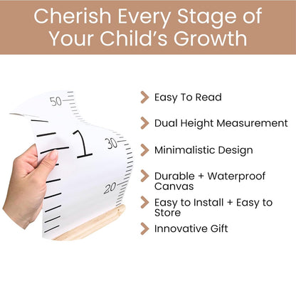 Growth Chart for Wall | Kids Height Chart Canvas Ruler with Wooden Storage Box | Waterproof