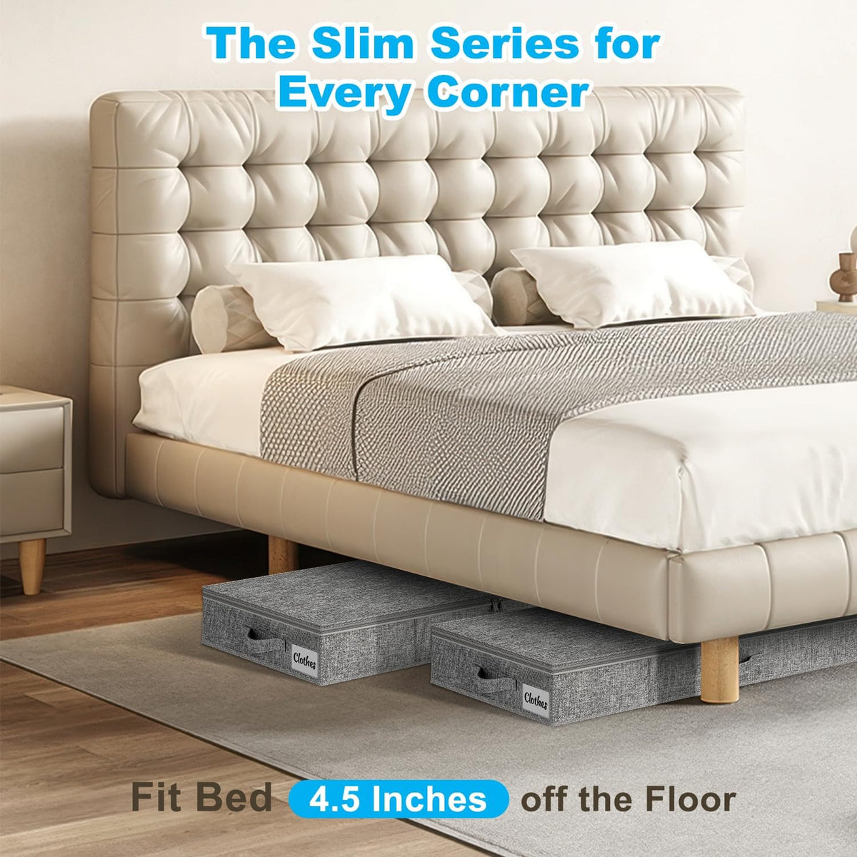 Under Bed Storage Container Bin 4 Pack, 4.5 Inch Slim Low Profile Underbed Clothes Storage