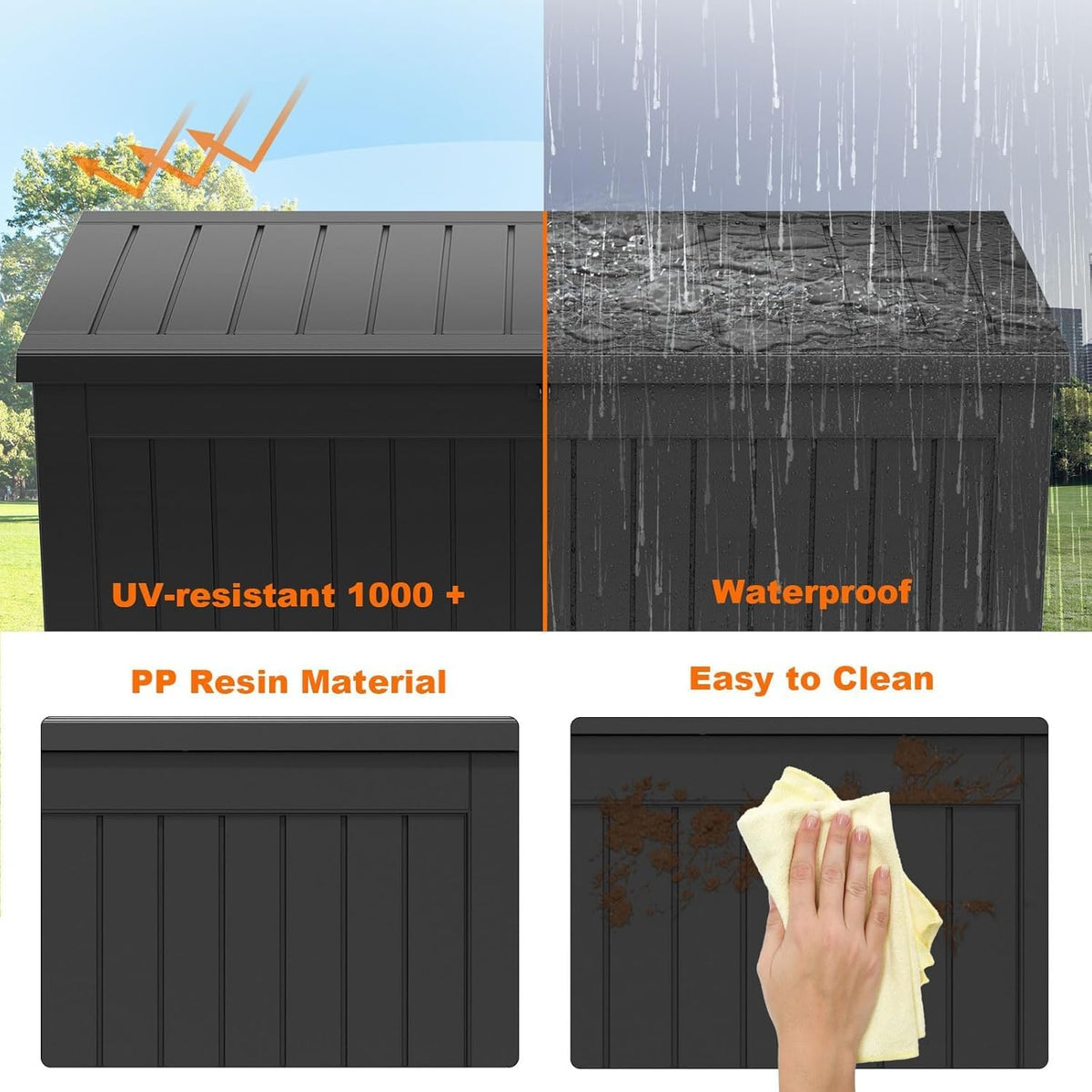 230 Gallon Resin Deck Box, Lockable Patio Outdoor Storage Box for Furniture, Garden Tools and Tools