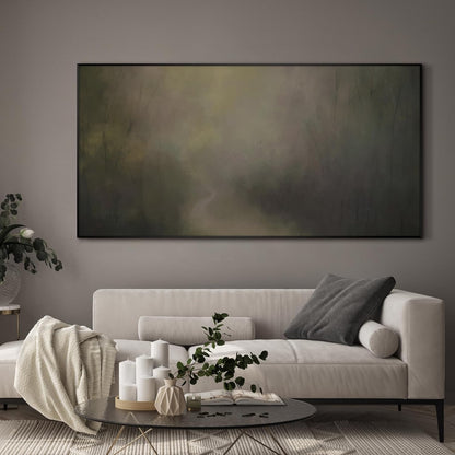SIGNWIN 24"x46" Extra Large Framed Wall Art Muted Forest Path Soft Misty Woodland Scene
