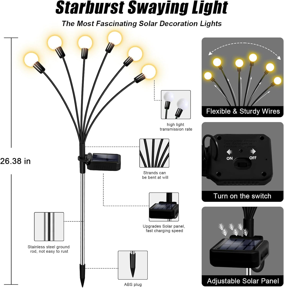 Solar Garden Lights Outdoor, 10 Pack 60LED Waterproof Solar Powered Lights for Yard Pathway Patio