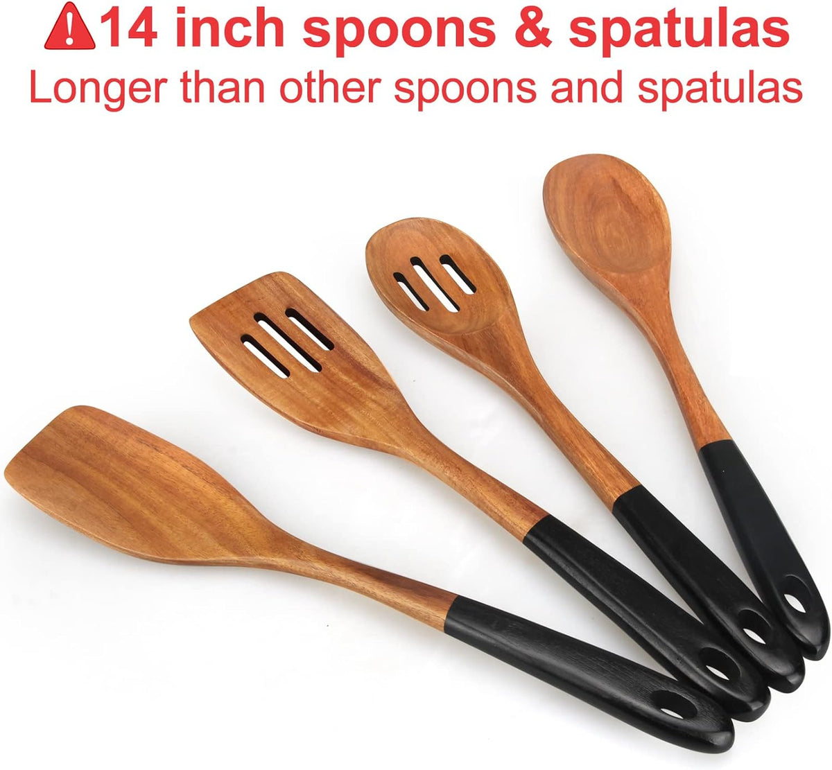 14 Inch Large Wooden Spoons for Cooking Utensils Set Acacia Wood Spatula Slotted Spoon Best Non
