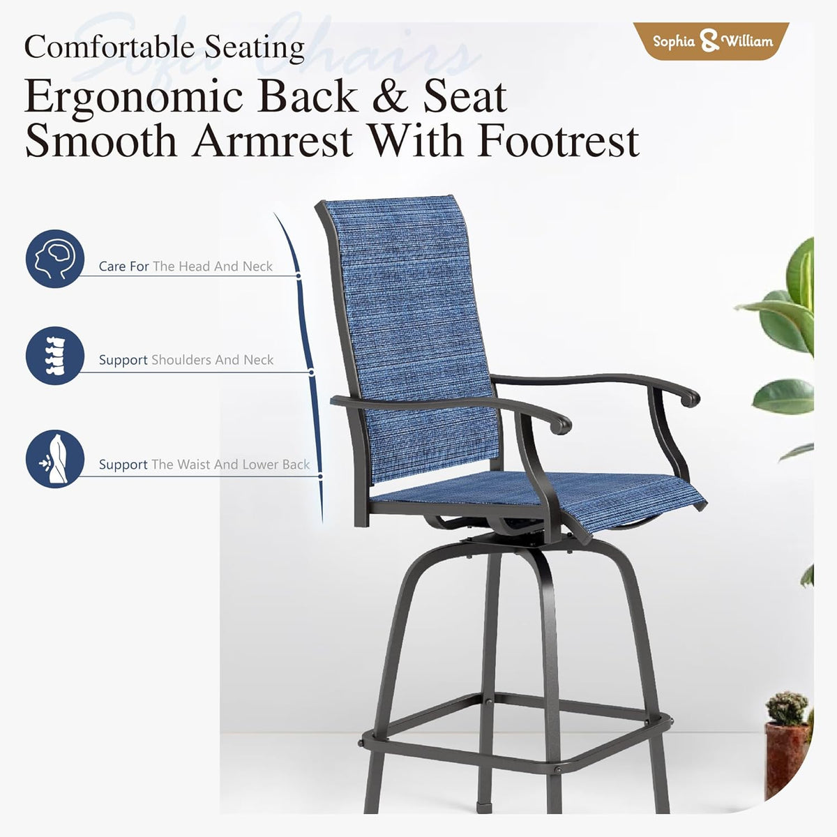 Sophia & William Outdoor Bar Set, Patio Bar Table and Chairs Set, Bar Height Patio Set - 4 x Swivel