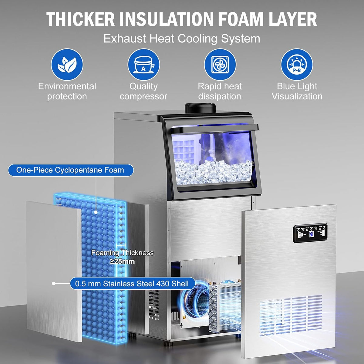 Commercial Ice Maker Machine 110 LBS/24H, 36 Ice Trays Freestanding & Undercounter Ice Machine