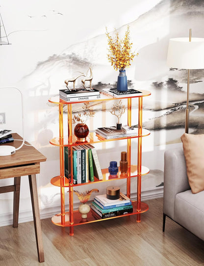 Clear Bookshelf, Acrylic Bookcase with Open Book Shelf for Office Living Room Bedroom (4 Tier