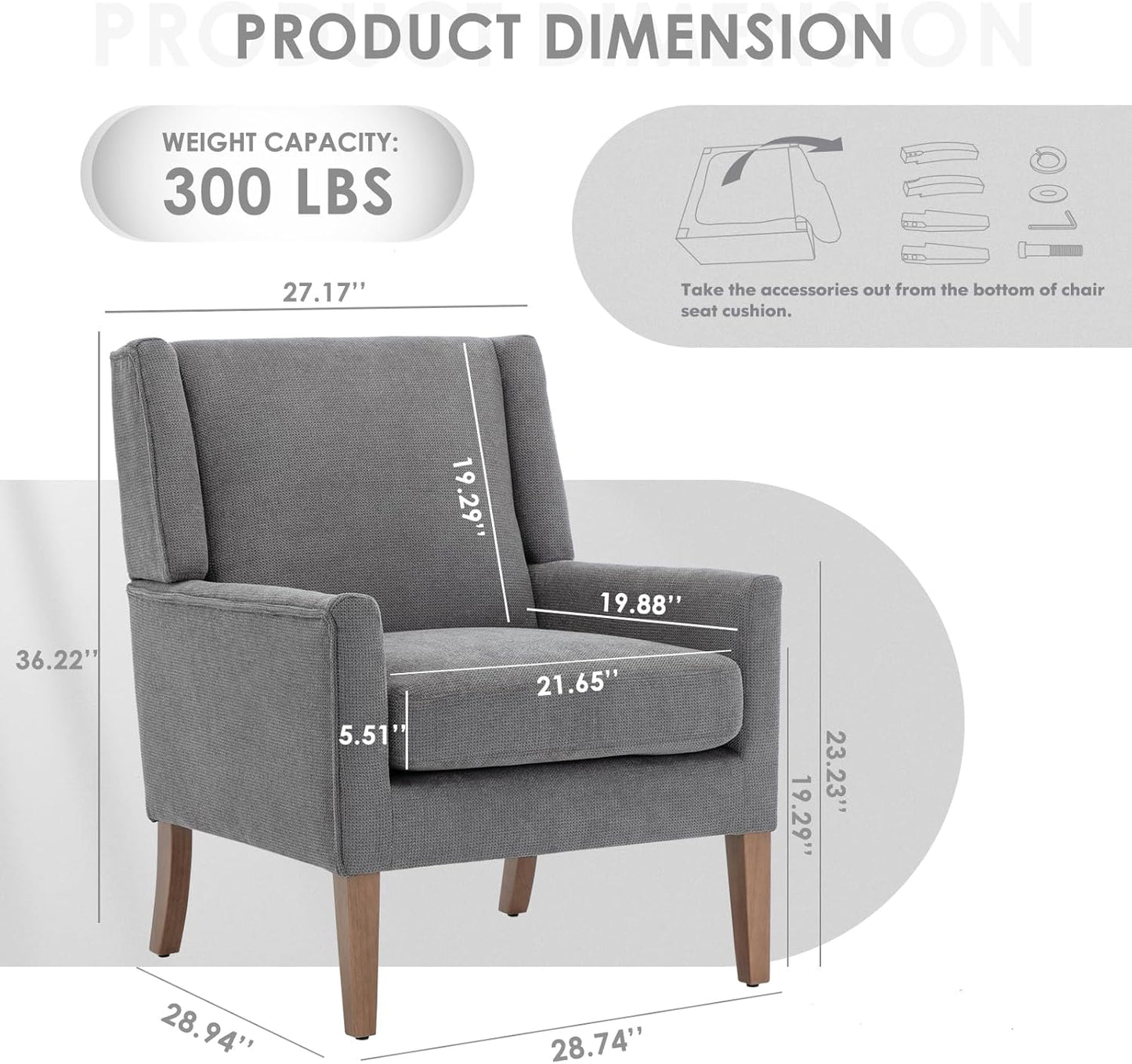 COLAMY Modern Wingback Living Room Chair, Upholstered Fabric Accent Armchair, Single Sofa Chair
