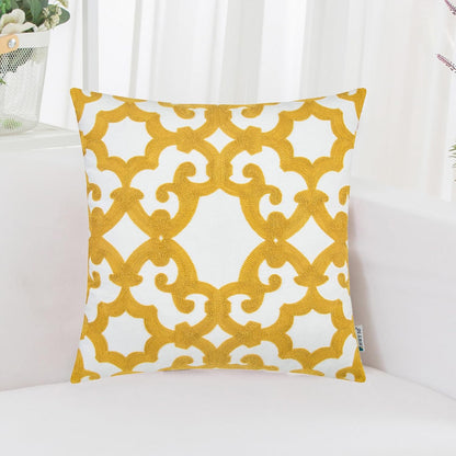 HWY 50 Mustard Yellow Decorative Throw Pillow Covers 18x18 Inch (1 Piece), Embroidered Cotton