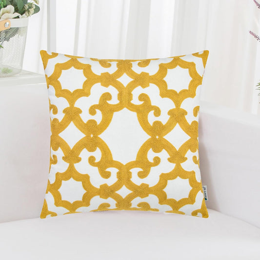 HWY 50 Mustard Yellow Decorative Throw Pillow Covers 18x18 Inch (1 Piece), Embroidered Cotton