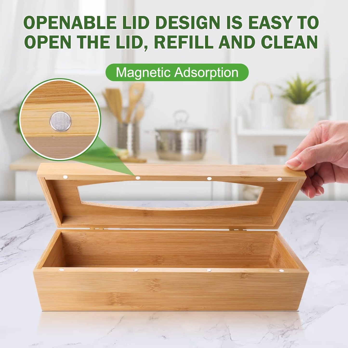 Individual Storage Bag Organizer for Kitchen Drawer, Bamboo with Foil and Plastic Wrap Organizer