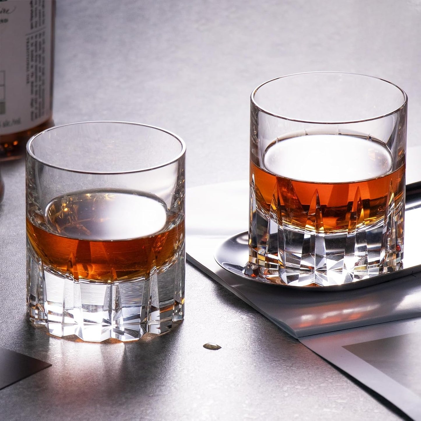 KAMMAK Crystal Whiskey Glasses Set of 2, Handcrafted 7.78oz Old Fashioned Glasses Stemless, Luxury