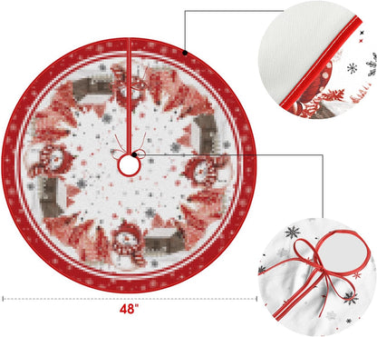 AVOIN colorlife Snowflake Snowman Cardinal Christmas Tree Skirt 48 Inch, Winter Holiday Tree Mat