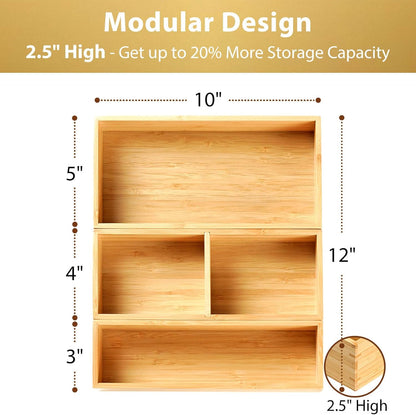 Umilife Drawer Organizer Storage Boxes, 2.5" High Bamboo Drawer Dividers, 3 Rearrangeable Bins for