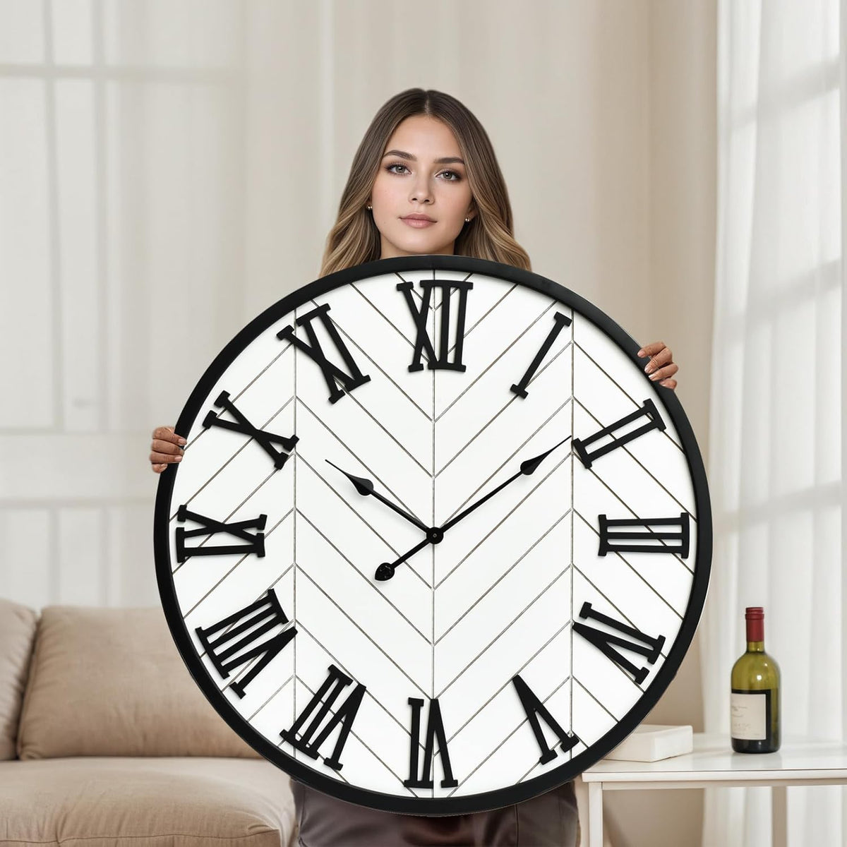 30 Inch Large Wall Clock Farmhouse Style - White Silent Non-Ticking Rustic Decor for Living Room