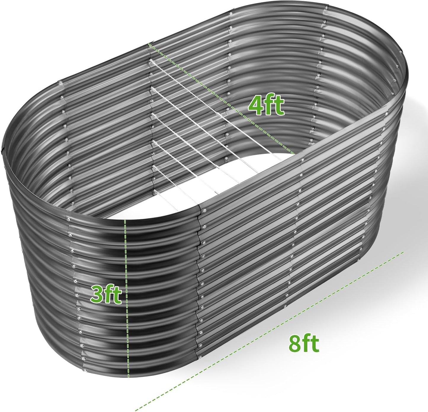 Land Guard 8x4x3ft Oval Galvanized Raised Garden Beds, Large-Capacity Metal Planter Box Outdoor