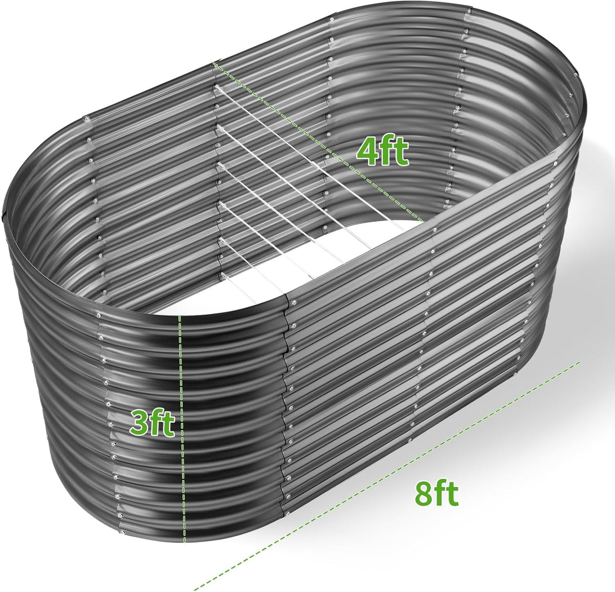 Land Guard 8x4x3ft Oval Galvanized Raised Garden Beds, Large-Capacity Metal Planter Box Outdoor