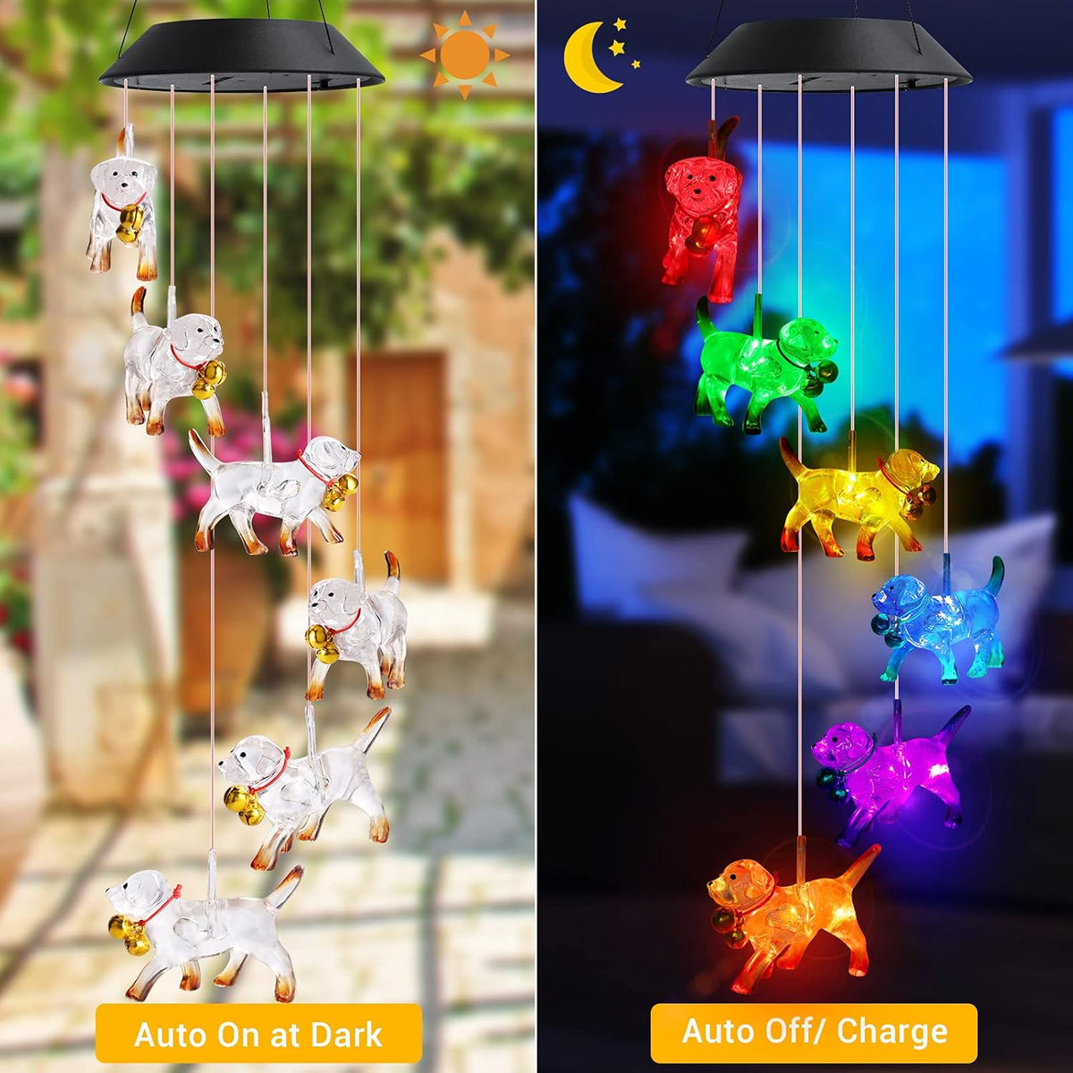 Toodour Solar Wind Chime, Color Changing Wind Chimes Dog, LED Decorative Mobile, Gifts for Mom