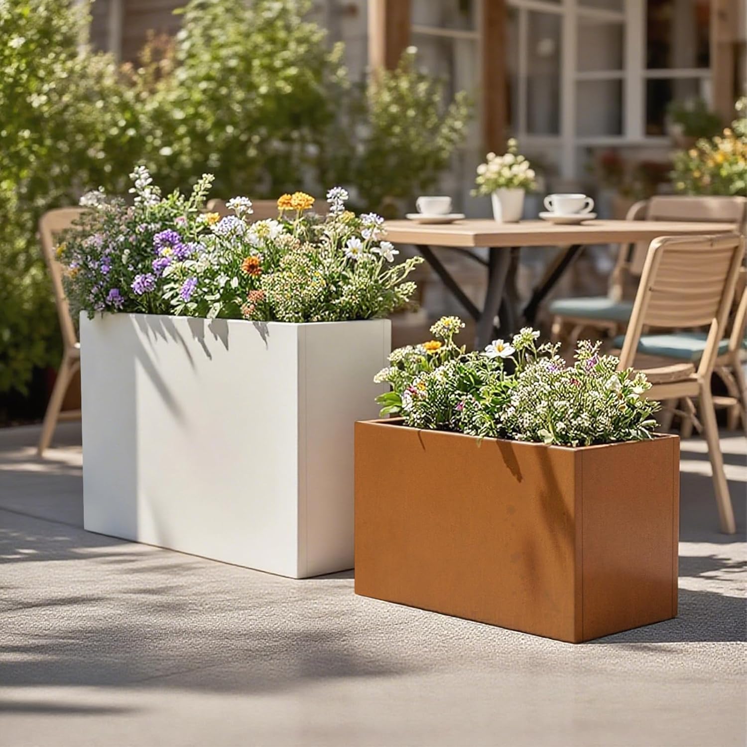 Galvanized Steel Metallic Heavy Planter for Outdoor Plants Metal Outdoor Planter Spliced Flower Box