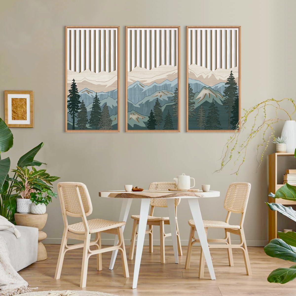 IARTTOP Large Mountain Wood Wall Art Framed Decor Set Of 3, Modern Mountain Landscape Wall Art