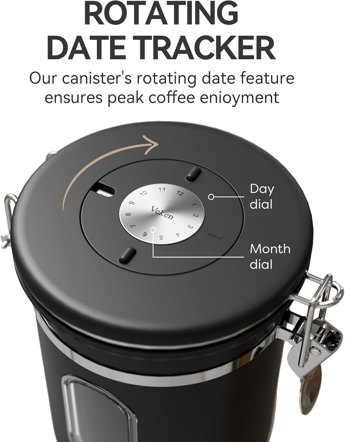Veken Coffee Canister with Window, Airtight Stainless Steel Kitchen Food Storage Container with