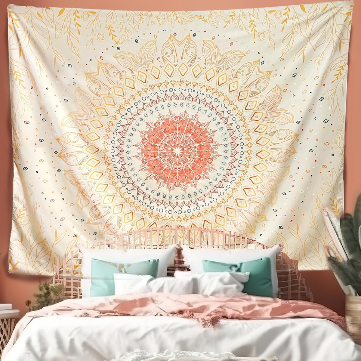 Damanse Floral Tapestry Wall Hanging Cute,Boho Wall Tapestry for Bedroom Aesthetic,Mandala Living