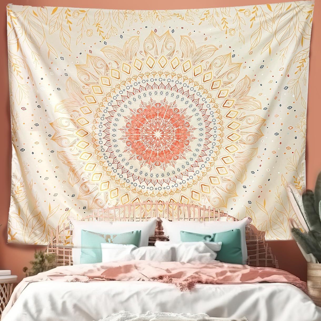 Damanse Floral Tapestry Wall Hanging Cute,Boho Wall Tapestry for Bedroom Aesthetic,Mandala Living