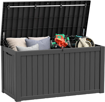 NUNU LAB 150 Gallon Outdoor Storage Box,Resin Large Sturdy Deck Box, Backyard Outside Storage Box