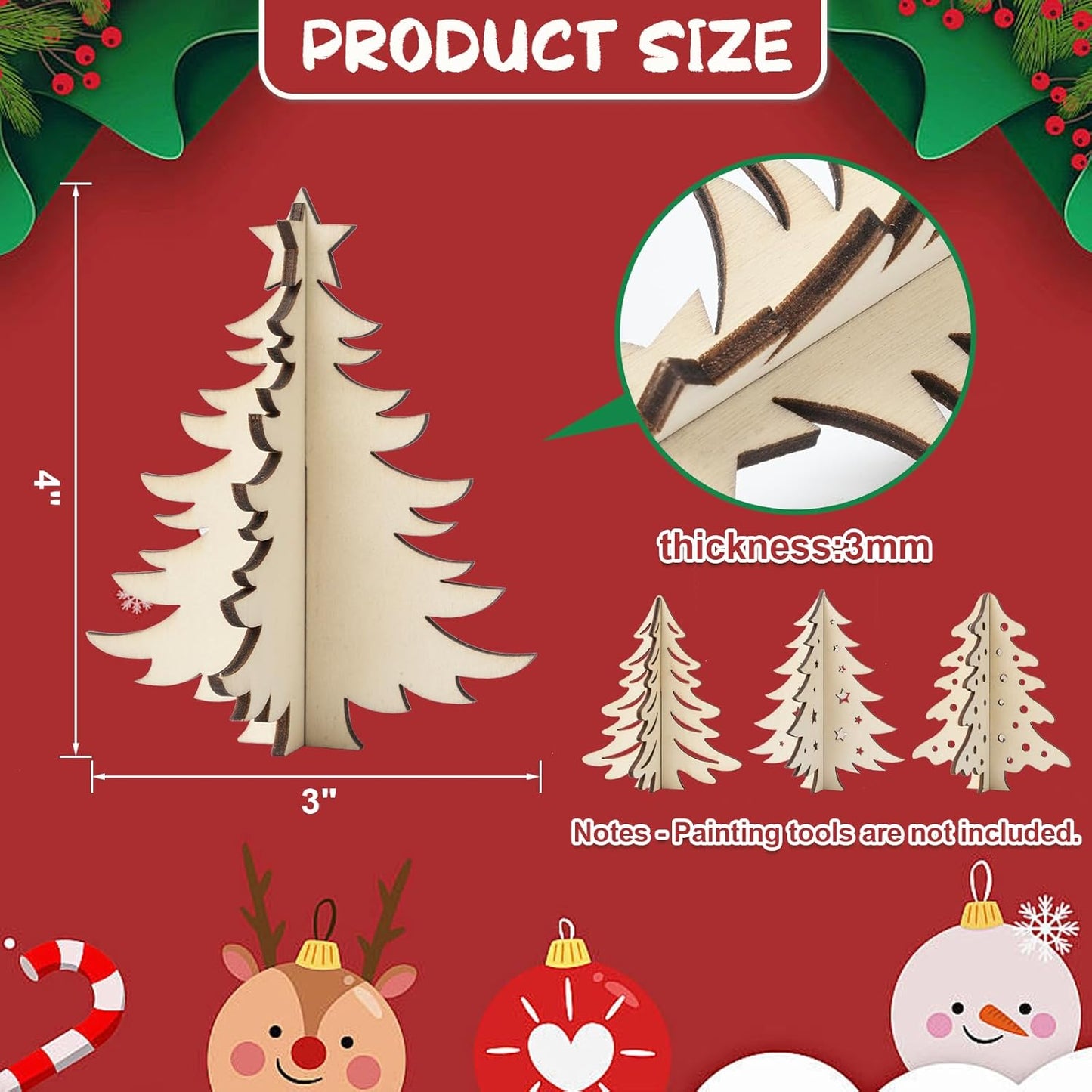 COCHIE DIY 3D Christmas Tree Wood Crafts to Paint for Kids Adults, Paintable Unfinished Wooden